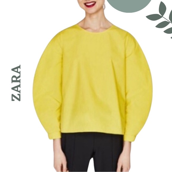 🛍️3/$40 ZARA Collection Yellow Poplin Cotton Balloon Sleeve Blouse – Size Small - Picture 1 of 7